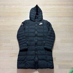 Nike Team Canada Black Down Fill Parka Size Medium Long Hooded Puffer Jacket